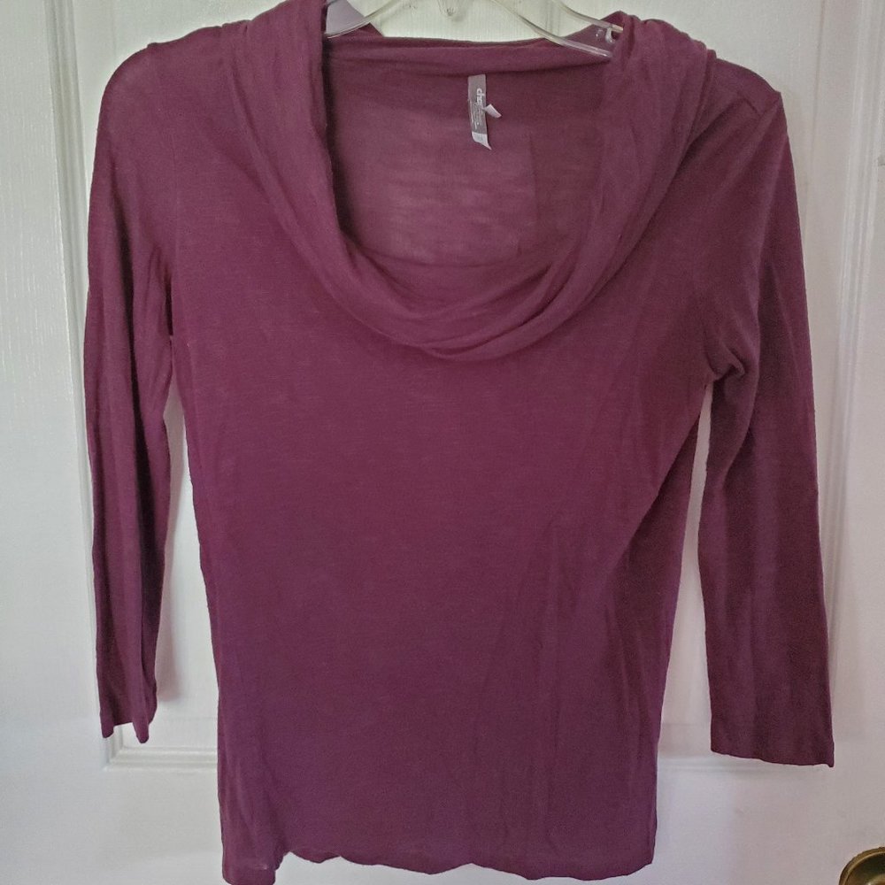 Purple cowl neck elbow sleeve shirt